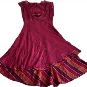 Himalayan Handmades layered dark pink sleeveless dress. Flowing layered skirt. S